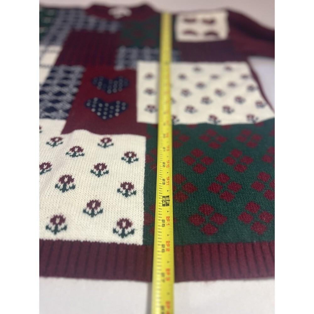 Vintage New Addition Maternity Patchwork Sweater Medium | Burgundy Cottagecore - Picture 8 of 14